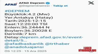 Hatay’da 4,2 Büyüklüğünde Deprem